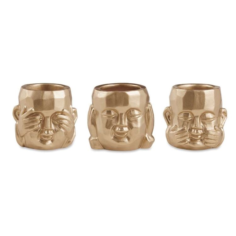 Kit Cachepot Dourado Em Cimento - 3 Pcs