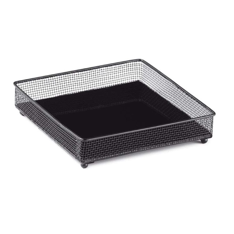 Bandeja Preta Em Metal Com Vidro Preto (quadrada)