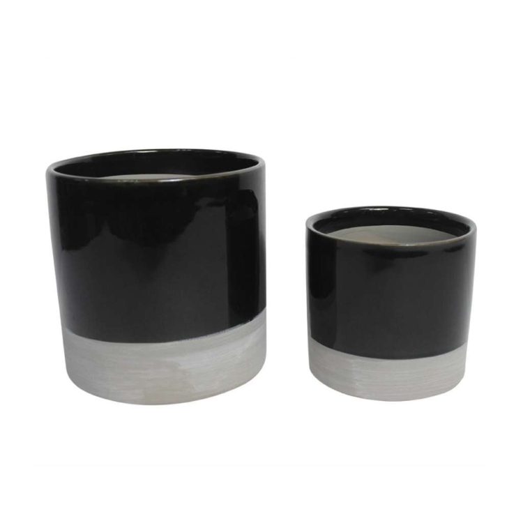 KIT De Vasos De Cerâmica Preto E Cinza - 2 peças