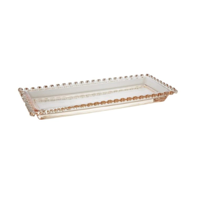 Travessa Retangular de Cristal de Chumbo Coração Âmbar Metalizado 30x13x3cm