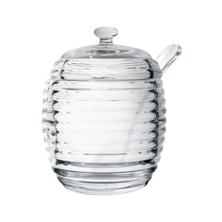 Açucareiro De Cristal De Chumbo C/ Colher E Tampa Colmeia 210ml