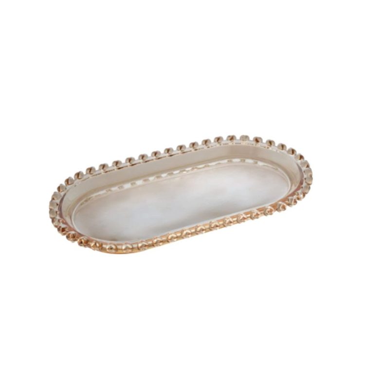Travessa Oval De Cristal Ambar Metalizado Coração