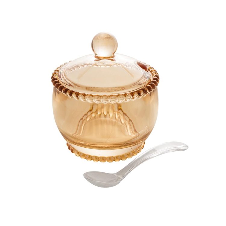 Açucareiro Cristal De Chumbo C/Colher Pearl Ambar 10X11Cm