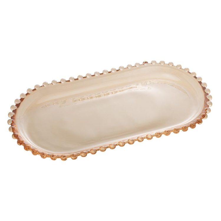 Travessa Cristal De Chumbo Oval Pearl Âmbar 30X15X2Cm