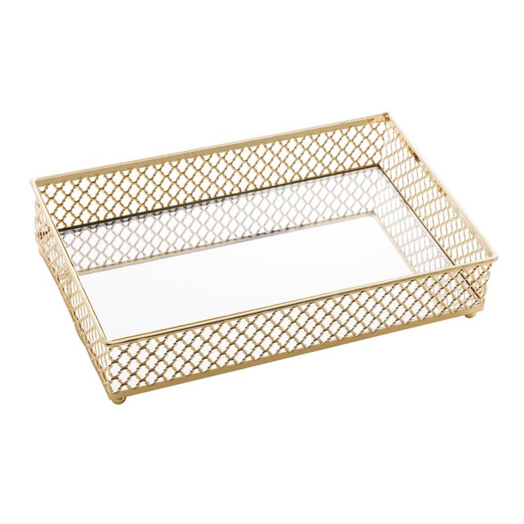 Bandeja De Metal C/espelho Barcelona Dourada 21x13x5cm