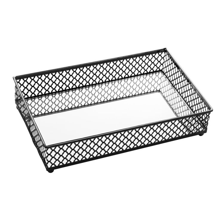 Bandeja De Metal C/espelho Barcelona Preta 21x13x5cm