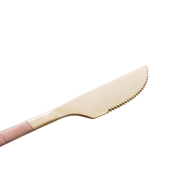 Cj 6 Facas Aco Inox P/churrasco Bambu Elegant Champanhe/rose 22,3cm