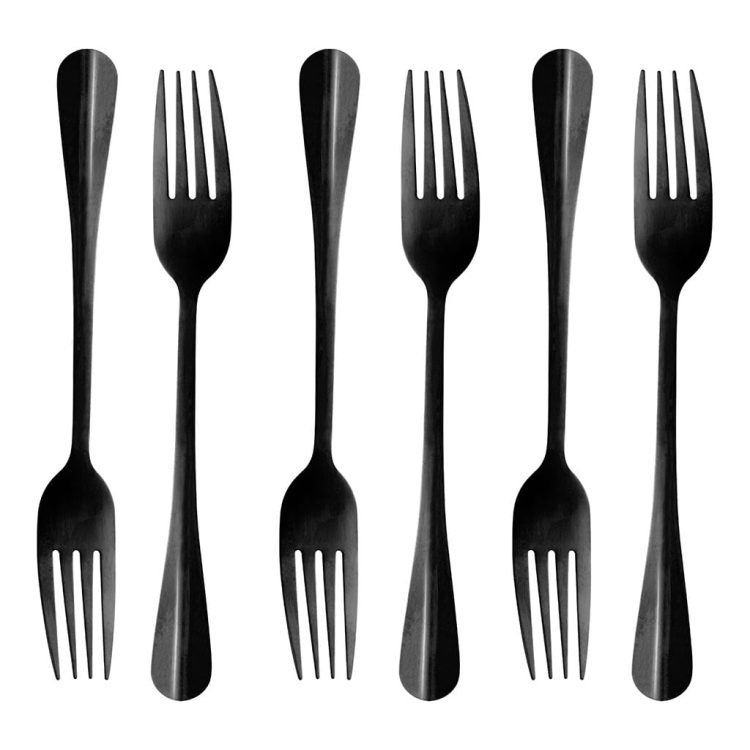 Conjunto 6 garfos p/mesa de aço inox positano preto 20cm