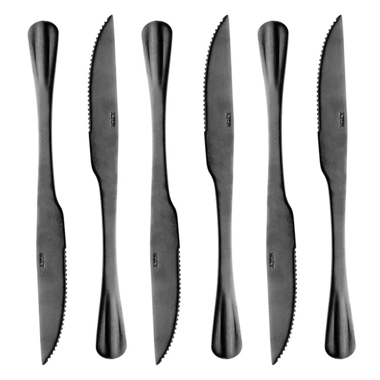 Cj 6 facas p/churrasco de aco inox positano preto 23cm
