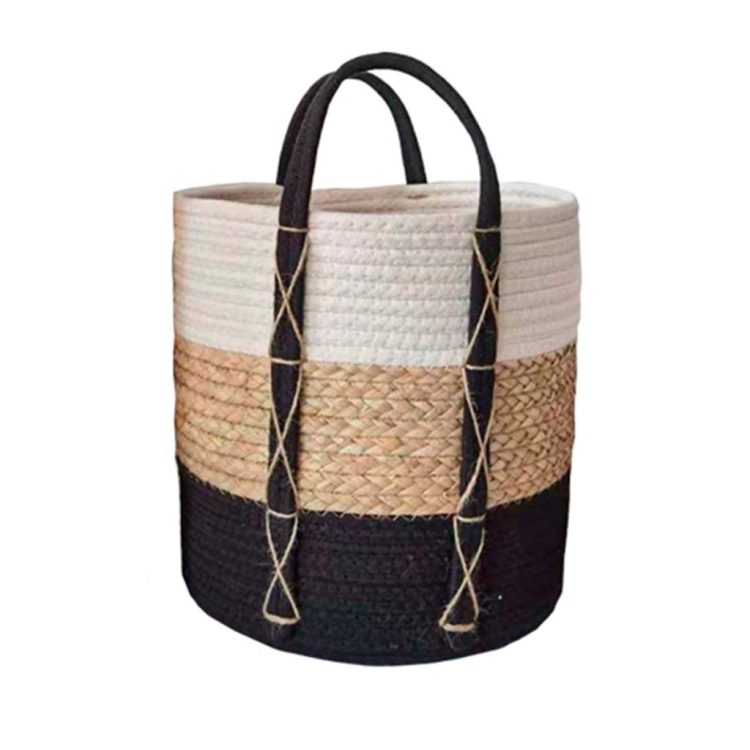 Cesto listrado de Seagrass com Algodão M