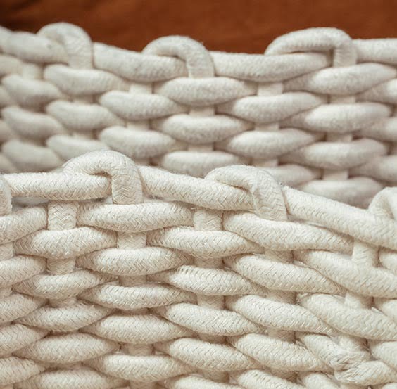 Cesto De Corda Algodão Branco com Alça Couro 38x38cm -YOI Cesto De Corda Algodão Branco com Alça Couro 38x38cm -YOI - Imagem 2