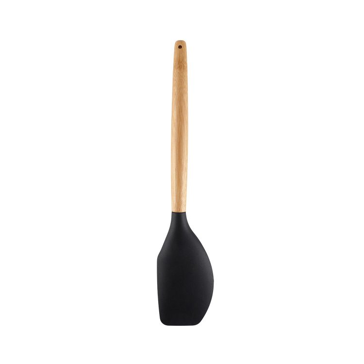 Espátula Reta Bambu com Silicone Preto - YOI