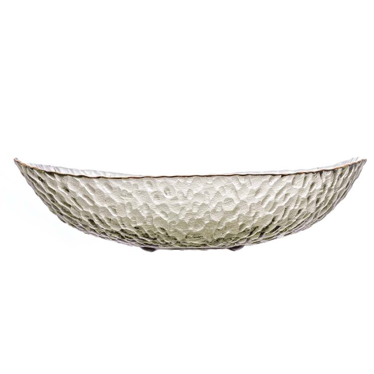 Bowl de Cristal de Chumbo Martelado com Borda Dourada Taj Verde 24,5x13x7cm