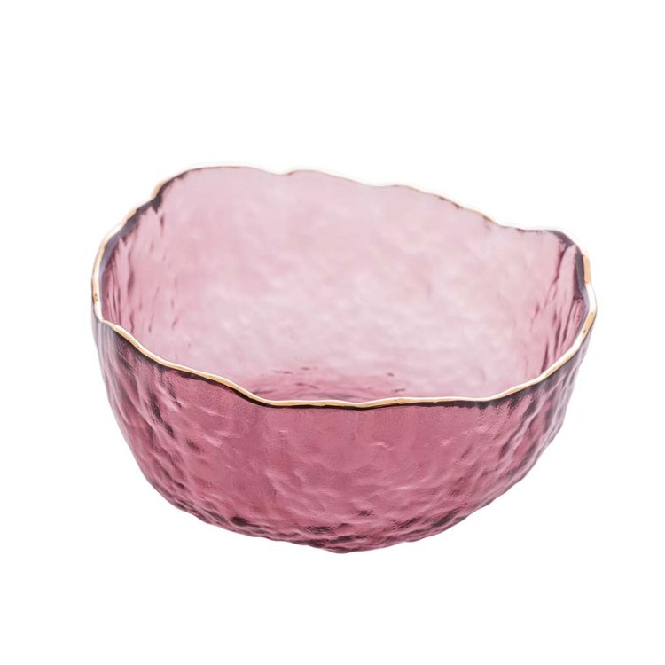 Bowl de Cristal de Chumbo Martelado com Borda Dourada Rosa Taj 13x6,5cm