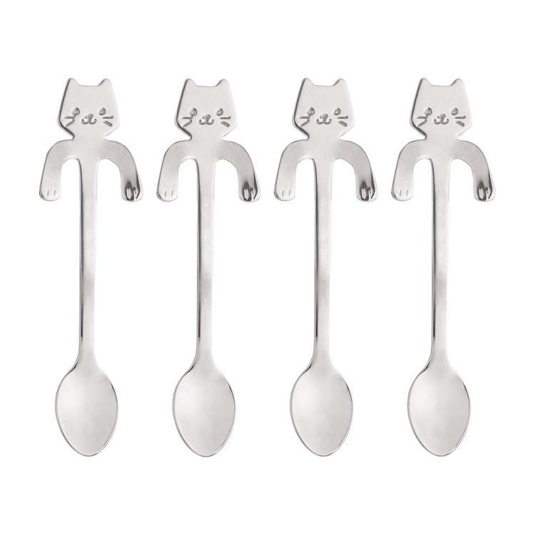 Conjunto 4 Colheres Aço Inox para Chá Cat Prateado