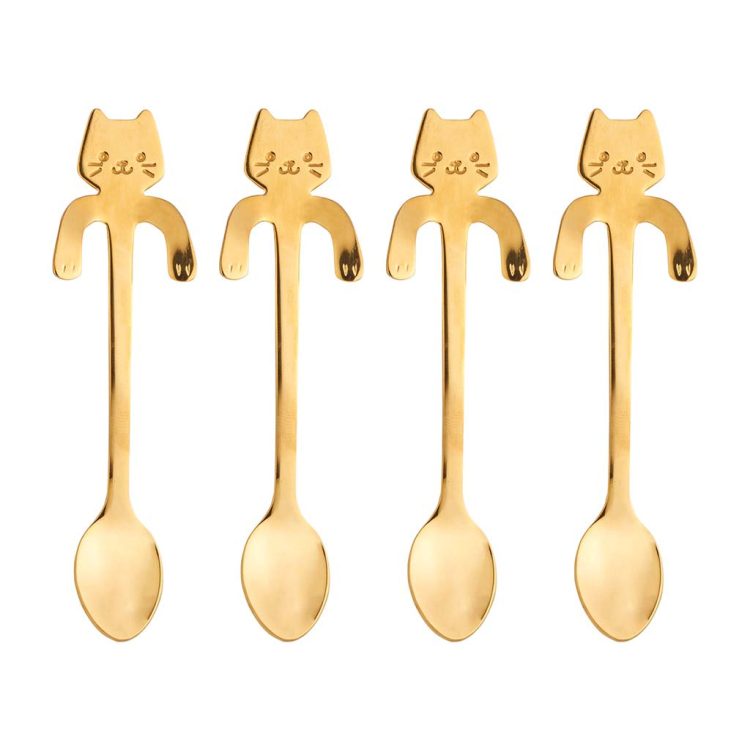 Conjunto 4 Colheres Aço Inox para Chá Cat Dourado