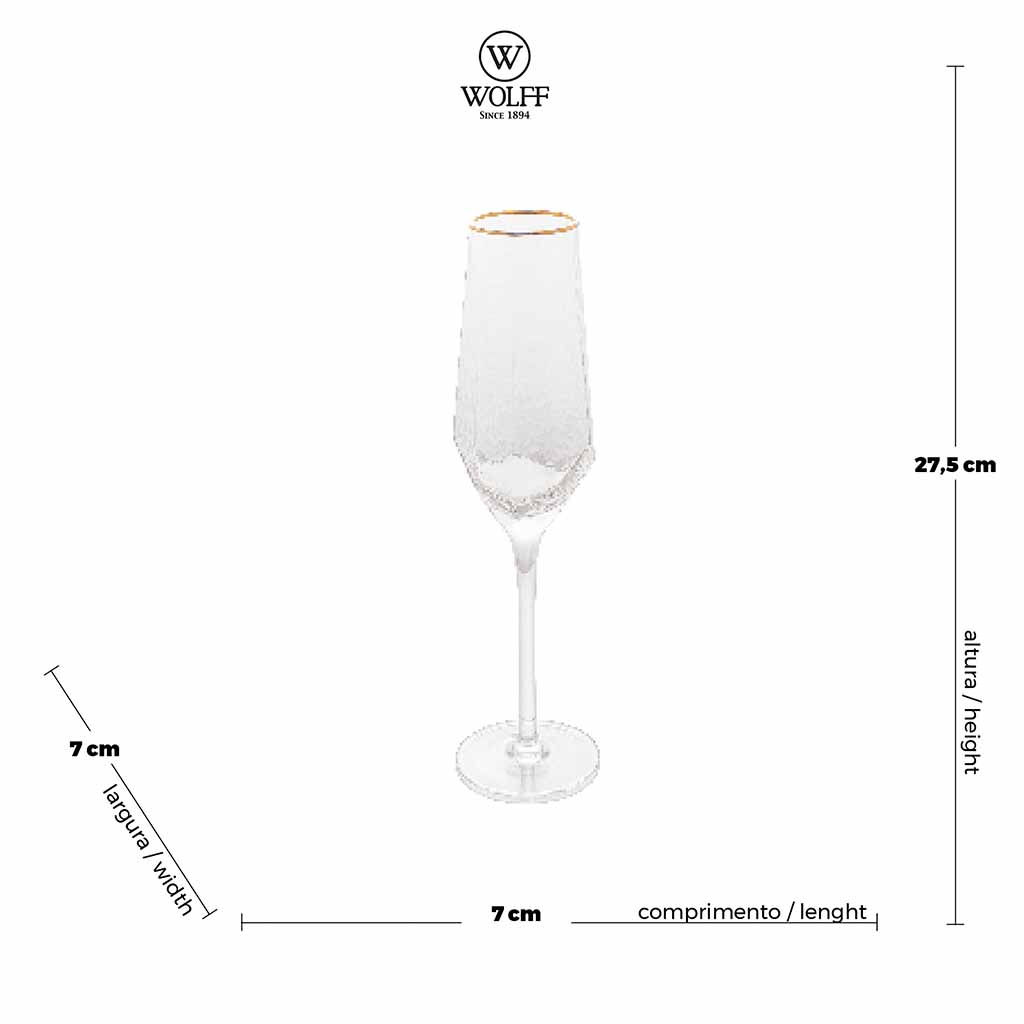 Conjunto 2 Taças de Cristal de Chumbo para Champanhe com Borda Dourada TAJ 300ml Conjunto 2 Taças de Cristal de Chumbo para Champanhe com Borda Dourada TAJ 300ml - Imagem 7