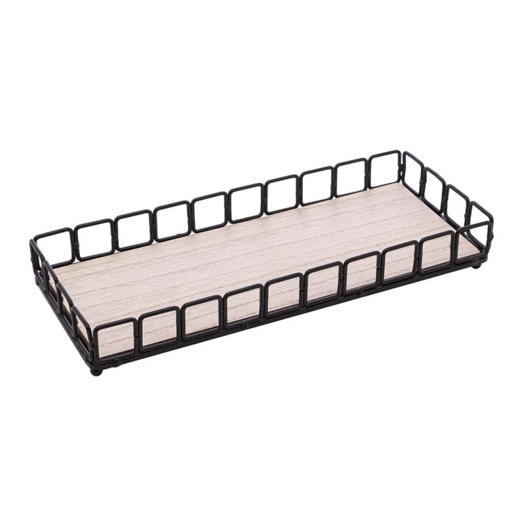 Bandeja de Metal com Fundo MDF Retangular Preto Fosco 30,5x13x4,5cm