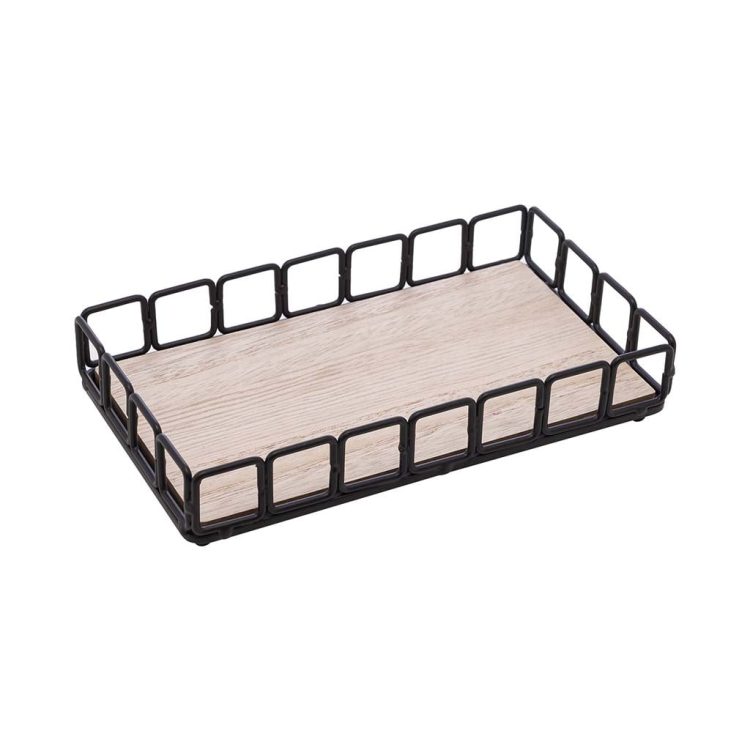 Bandeja de Metal com Fundo MDF Retangular Preto Fosco 21x13x4,5cm