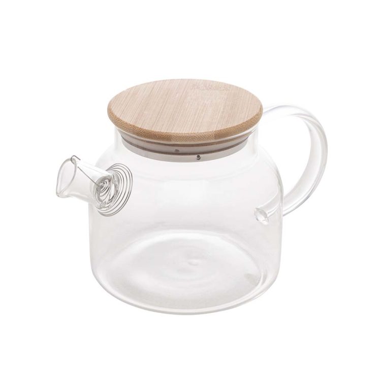 Chaleira de Vidro Borossilicato Com Tampa em Bambu 600ml