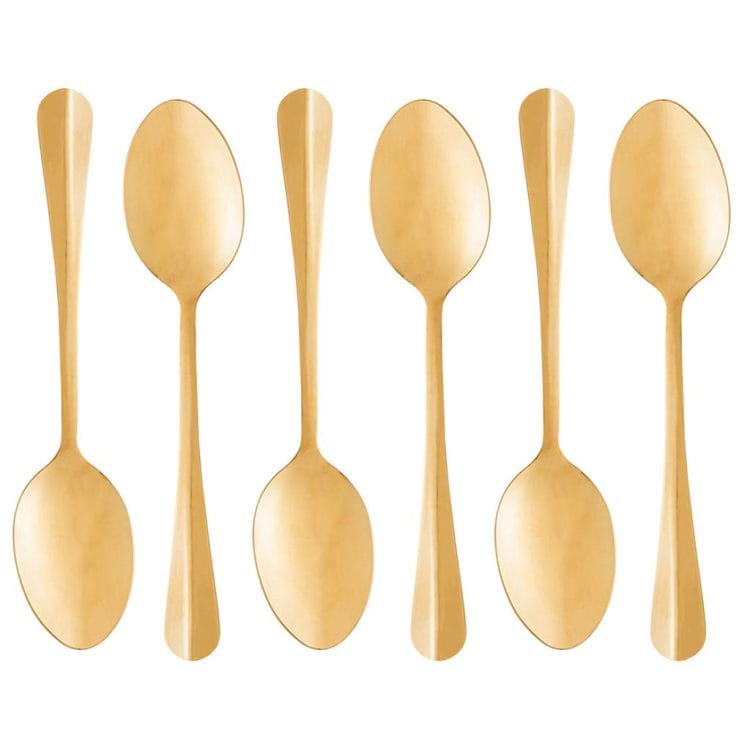 Conjunto 6 Colheres para Mesa de Aço Inox Positano Dourado 18cm