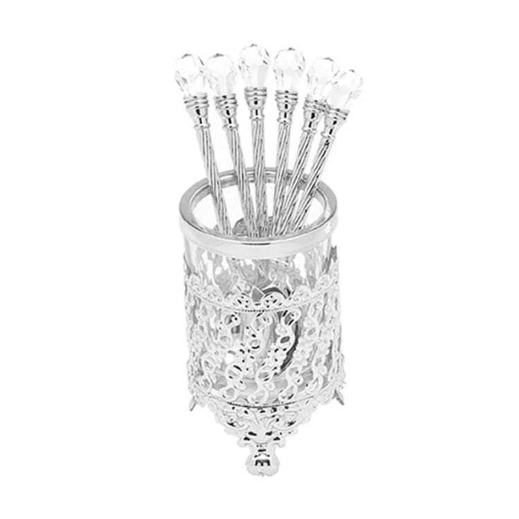 Conjunto 6 Colheres com Suporte de ZAMAC Niquelado Cristal 14cm - LYOR
