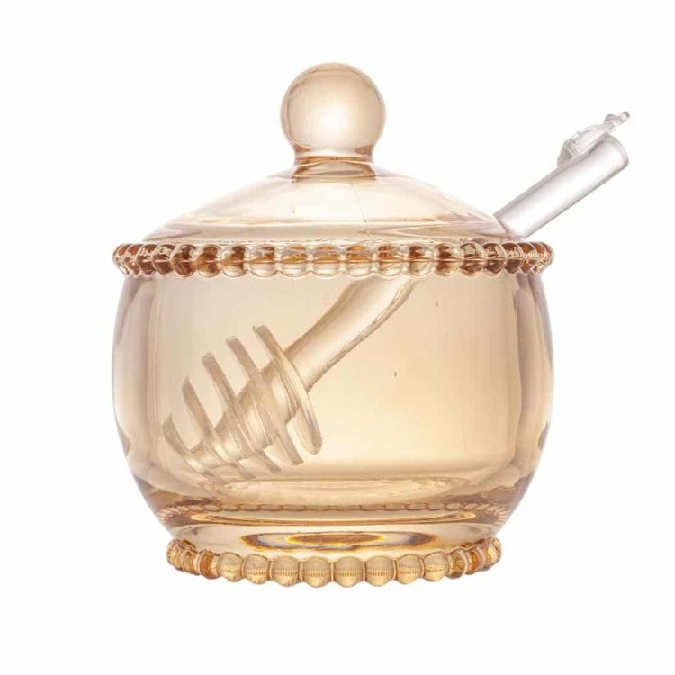 Meleira Cristal De Chumbo C/Colher Pearl Ambar 10X8X7Cm