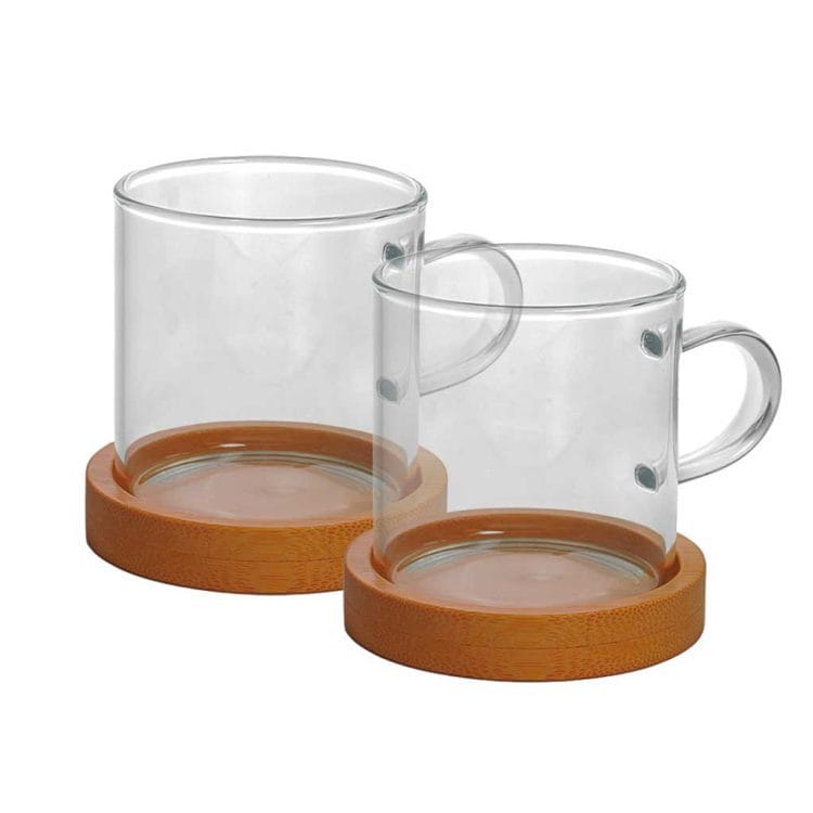 Dupla de Canecas Borossilicato Com Base Bambu 100ml