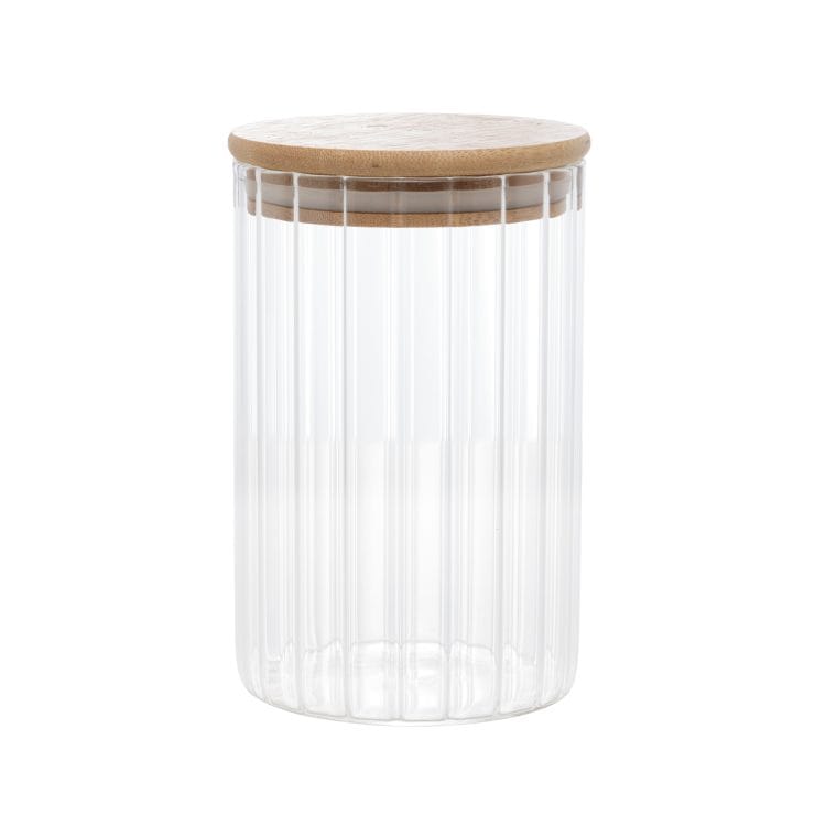 Pote de Vidro Canelado Com Tampa de Bambu 510ml