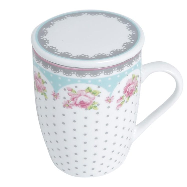 CANECA DE PORCELANA SUPER WHITE C/TAMPA E FILTRO AMELIA VERDE/BRANCA 310ml
